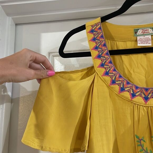 Flying Tomato Mustard Cold Shoulder Embroidered Dress - Picture 4 of 6